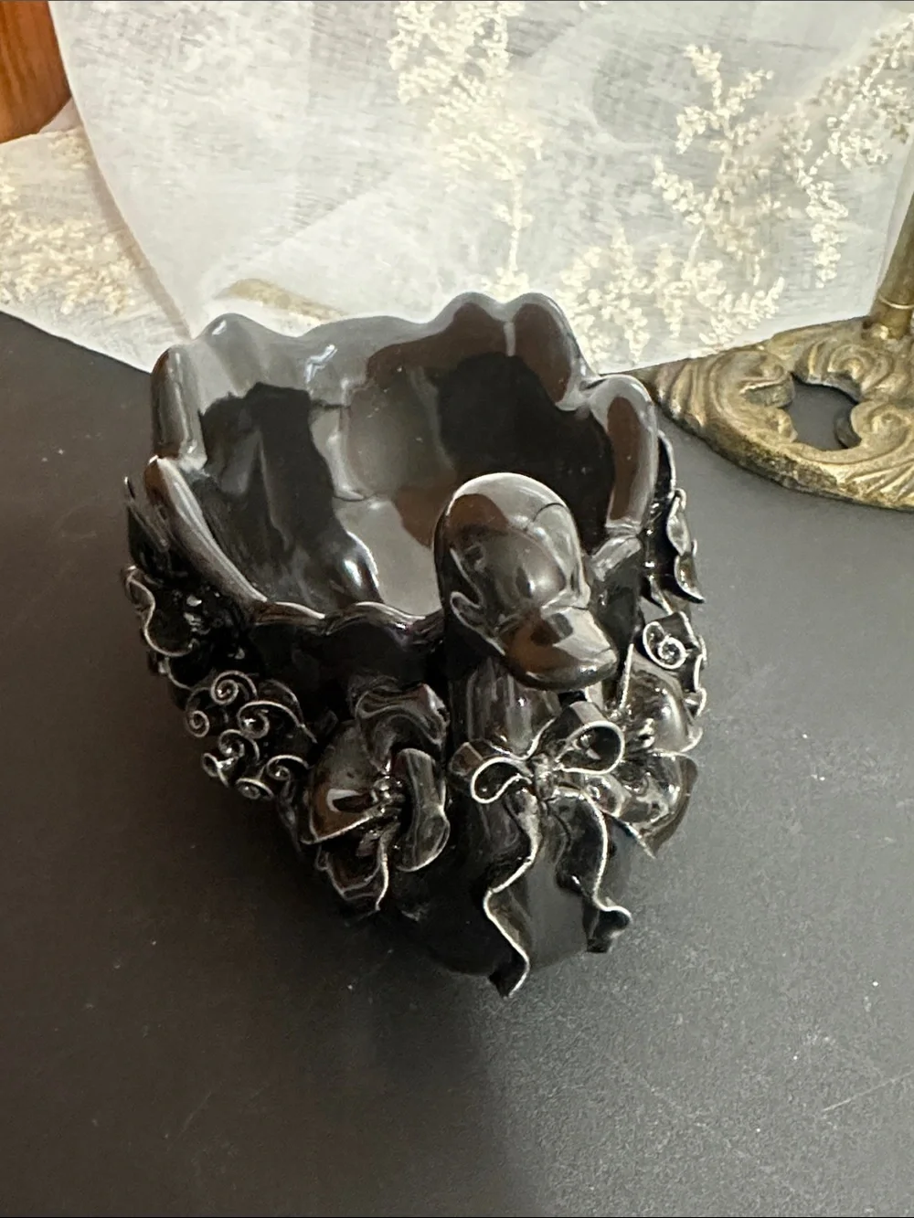 Potter’s studio black Swan soap dish